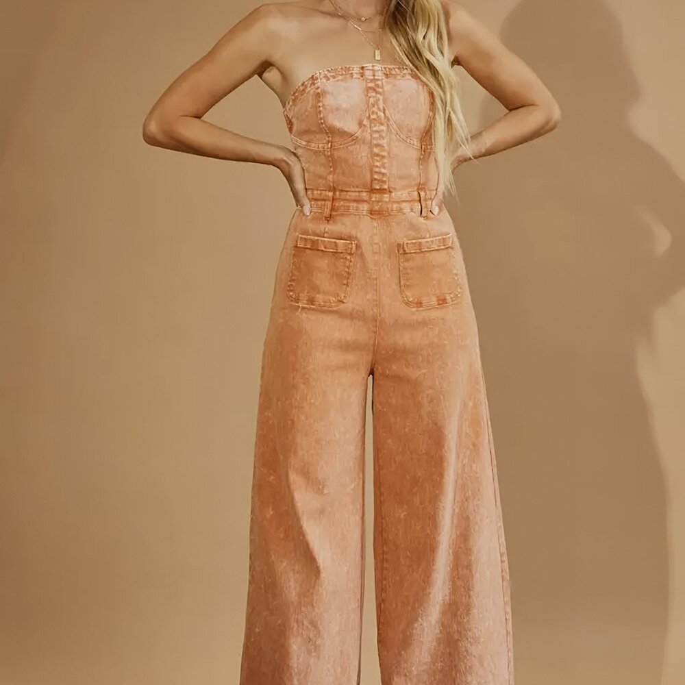 BOHO MINERAL WASH WIDELEG PLAYSUIT - Picture 4 of 4